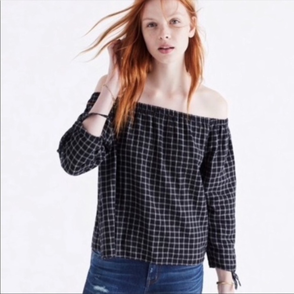 Madewell checkered off the shoulder top